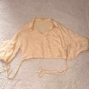 Cropped Tie-Hem Button-Up Top